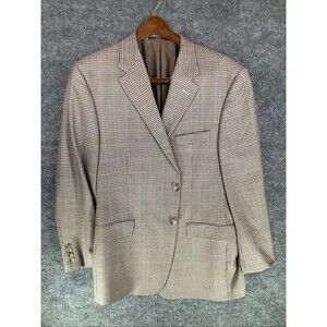 Hickey Freeman Brown Houndstooth Wool Sport Coat 2-Button Blazer 44R